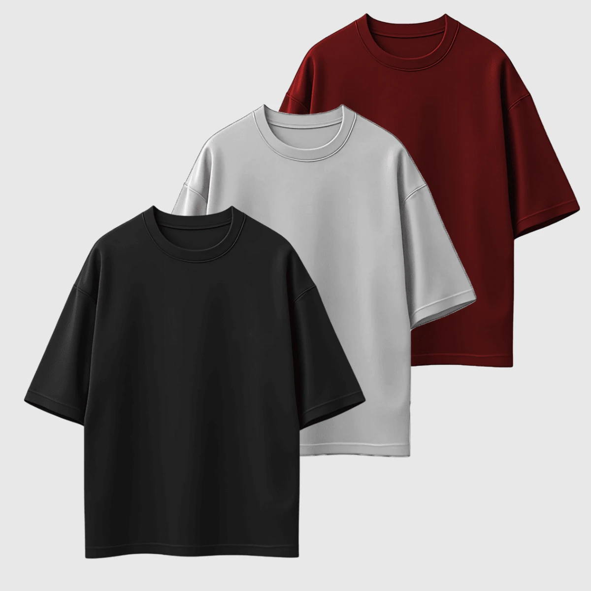 Kit 03 Men's Oversized T-Shirt High Neck Malhão Premium Fabric - Black Gray Red - View 1