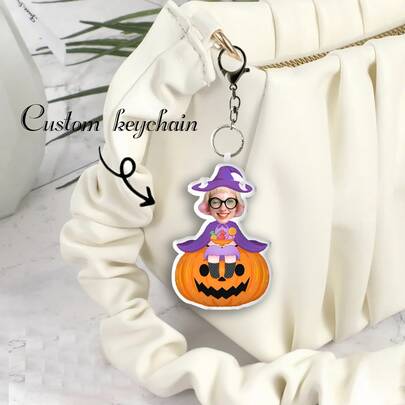 A Personalized Photo Customized Casual Keychain With Halloween Elements, Soft Plush, Double-Sided Printing Design, Suitable For Gifts To Friends, Family, Colleagues, Etc. It Can Be Used For Bag Hanging, Car Hanging, Door Hanging, Etc.