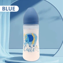 1 件 330 毫升卡通 PP 婴儿奶瓶，防胀气，宽口，硅胶奶嘴，母乳喂养感觉，防震且易于清洁