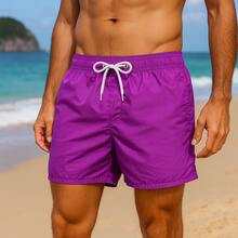 Tactel Men's Preppy Fashion Beach Shorts Without Print, Comfortable Plain Model - 紫色 - 查看 3
