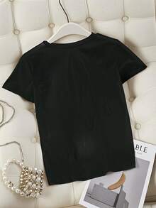 Camiseta Casual de Mujer con Estampado Peace y Rayas Verticales Diseño Original y Moderno,Ideal Para el Verano. - Negro - Ver 2