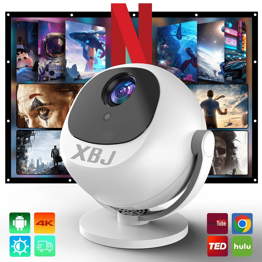 XBJ [Versatile For Home, Office, And Outdoor Use] Portable Projector With All-New Intelligent Technology And Android For Unlimited Video Viewing! 4K/1080P HD Projection With Automatic Keystone Correction + WiFi/Bluetooth/USB Connection. Projection Screen Requires. Smart Projector With Remote Control. - 日規A型插(100V) - 查看 1