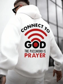 "Connect To God", Men's Casual Hoodies, Religious Blessing Print, Men's Clothes, WIFI Hoodies Graphic, Jesus Hoodie, With Pockets, Unisex, Daily Casual Wear, Outdoor Sports Tops, Men's Gifts, Halloween, Christmas Gifts - 白色 - 查看 1