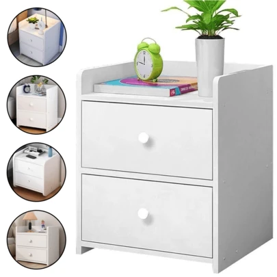 Lislark 2 Drawer Wooden Bedroom Bedside Cabinet Furniture Storage Nightstand Side Table