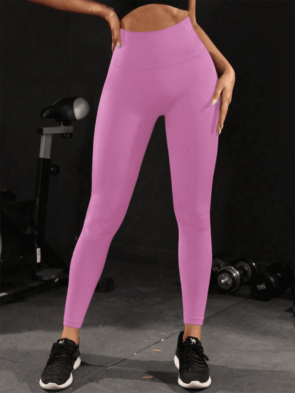 Anivas deportiva Mallas liso de entrenamiento de unicolor, sin costuras, - Rosa - Ver 1