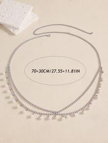 1 件法国仿珍珠流苏吊坠腰链，优雅奢华，适合女士 - 雙層-銀色 - 查看 4