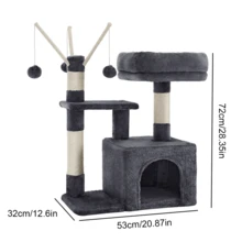 Lislark Cat Tree Scratching Post Climbing Activity Centre Sisal Bed Toys Scratcher Tower - Dark Grey - View 7