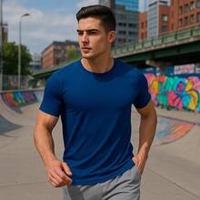 Comfortable Men's Sports T-Shirt Without Print Drii Fit - Navy Blue - View 2