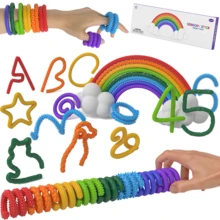 Conjunto de 8 varetas sensoriais texturizadas de silicone flexível - Brinquedos sensoriais antiestresse para crianças e adultos, brinquedos sensoriais para viagem, presentes de pelúcia para adolescentes - | Flexíveis | Moldáveis | Designs divertidos (formato e cor específicos variam) - Conjunto com 4 peças [Roxo + Azul + Azul + Verde] embalado - Ver 2