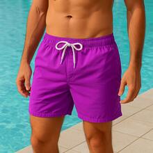 Tactel Men's Preppy Fashion Beach Shorts Without Print, Comfortable Plain Model - 紫色 - 查看 2