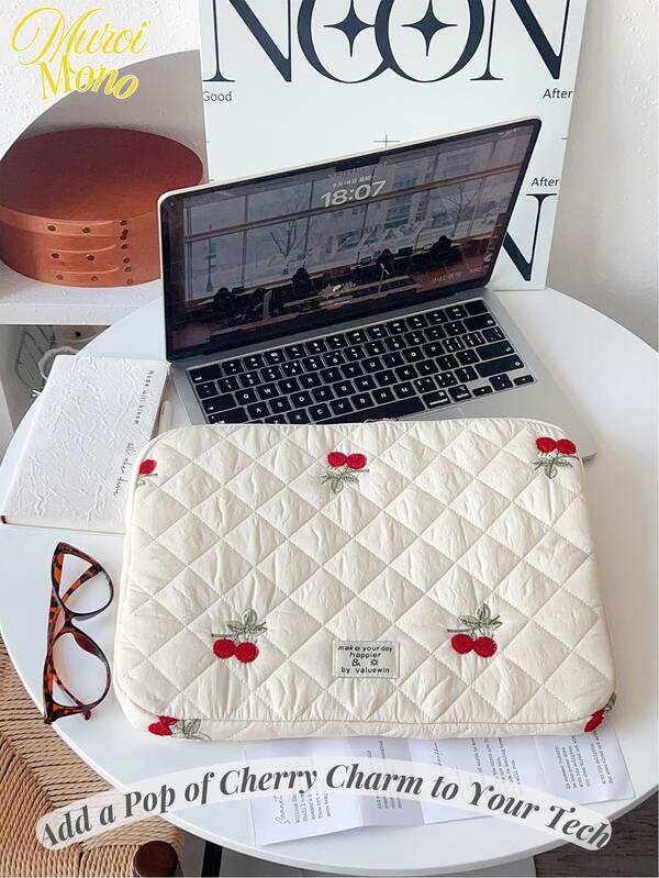 <Add A Pop Of Cherry Charm To Your Tech>, Cute Cherry Laptop Sleeve Tablet Bag Fit In 13 Inch Laptop Carrying Case Bag For & IPad Cute Puffer Laptop Sleeve Tablet Cover Bag For Girls/Student Notebook Protective Cover Shockproof Pouch Bags