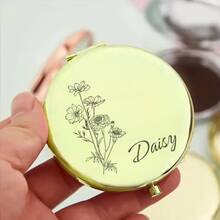 Customized Name Engraved Makeup Mirror, Personalized Gift, Folding Portable Double-Sided High Definition Mirror, Stainless Steel Compact Mirror, Christmas Gift, Bridesmaid, Wedding Gift, Customized Floral Engraved Makeup Mirror, Suitable For Bestie, Girlfriend, Mom, Mother's Day, Birthday, Graduation, Wedding, Anniversary, Practical Gift, Fall Decor - Multicolor - View 22