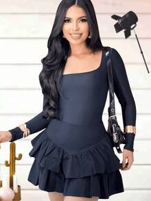 Women's Shorts Skirt Ruffles Layers Stylish Short Skirt Skirt For Clubbing/Festival 2025 - màu đen - Xem 2