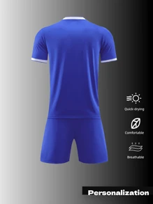 2pcs Blue Lightning - Patterned Soccer Jersey Set | Custom Football Uniforms For Dynamic Teams, Competitive Leagues | Personalize Logos, Player Names & Stripes | Moisture - Wicking Fabric | Ideal For High - Energy Matches & Team Identity Boost
