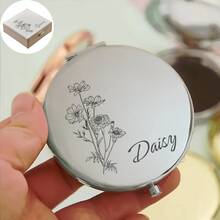 Customized Name Engraved Makeup Mirror, Personalized Gift, Folding Portable Double-Sided High Definition Mirror, Stainless Steel Compact Mirror, Christmas Gift, Bridesmaid, Wedding Gift, Customized Floral Engraved Makeup Mirror, Suitable For Bestie, Girlfriend, Mom, Mother's Day, Birthday, Graduation, Wedding, Anniversary, Practical Gift, Fall Decor - Multicolor - View 28