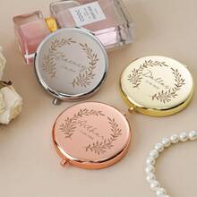 Customized Name Engraved Makeup Mirror, Personalized Gift, Folding Portable Double-Sided High Definition Mirror, Stainless Steel Compact Mirror, Christmas Gift, Bridesmaid, Wedding Gift, Customized Floral Engraved Makeup Mirror, Suitable For Bestie, Girlfriend, Mom, Mother's Day, Birthday, Graduation, Wedding, Anniversary, Practical Gift, Fall Decor - Multicolor - View 7