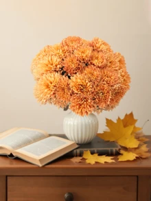 MEHELANY 12/5 buc. capete de flori artificiale portocalii cu crizanteme, flori de gălbenele, flori artificiale de mămăligă pentru coșuri de flori de nuntă, buchete de mireasă, nuntă, toamnă, Ziua Morților, decor de casă, sufragerie, dormitor, pervaz, vază de toamnă, Crăciun, Halloween, decorațiuni pentru festivalul recoltei, decorațiuni pentru petreceri de toamnă, cadouri