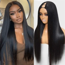 Eulisi 22Inch V Part Wigs Human Hair Straight Brazilian Human Hair Wigs For Women Upgrade U Part Wigs No Sew In NO Glue 150% Density Full Machine Wig Natural Color - Natural Black - View 2