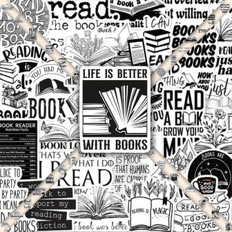 54 款黑白书贴纸 - 防水乙烯基，适用于笔记本电脑、滑板、吉他、手提箱等 - 都市美学 DIY 装饰礼品