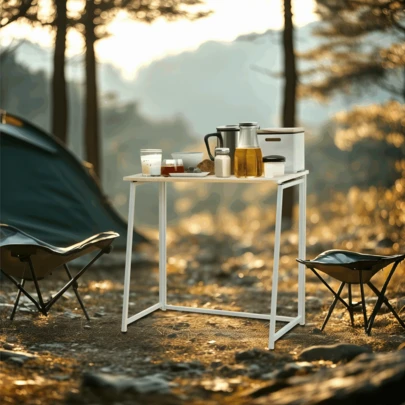 Meubles Cosy Utomhusskrivbord, modernt hopfällbart campingbord - MDF-träskiva med järnram 80 x 41 x 74 cm, träfärgad