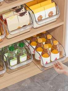 1pc/2pcs Refrigerator Storage Box, Clear Durable Storage Bin, Stackable Large Capacity Storage Bucket For Refrigerator, Freezer, Kitchen Cabinet, Pantry, Kitchen Storage Box And Cabinet, Kitchen Accessories,Fridge Organizer,Snack Box,Spice Containrs,Valentine's Day Back To School - Trong sáng - Xem 3