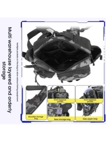 1 件男士多功能户外钓鱼装备包，牛津尼龙鱼竿包，便携式渔具收纳包，带多个挂点和隔层，完美的钓鱼爱好者礼物