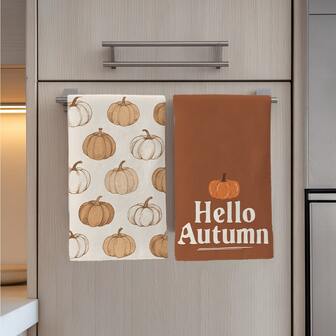 2 件秋季水彩南瓜图案厨房巾，40*60 厘米柔软超细纤维材质茶巾，适用于家庭、厨房、餐厅、户外露营、桌面，吸水洗碗布