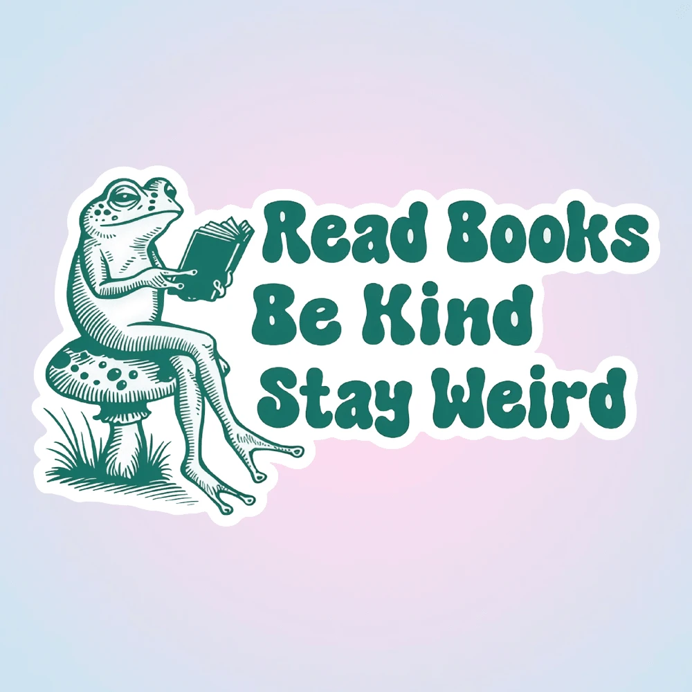 Frog Reading Book, Kindness, Quirky - Bookworm Sticker, Laptop Decal, Self-Adhesive For Car, Motorcycle, Laptop, Helmet, Guitar - Placed On Right Side, Helmet Decoration, Bold Graphic Design, Vinyl Adhesive