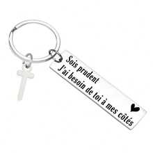 Portachiavi da guida francese da strada, regalo per il fidanzato, il marito, la fidanzata, "Attento, ho bisogno di te al mio fianco", San Valentino, Natale, accessori per auto, ciondolo per borsa, regalo creativo per il ritorno a scuola, accessori per borsa, cordino con porta badge, accessori per auto, ciondolo per borsa - Argento - Visualizzare 10