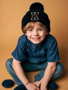 1PC Children A-Z Letter Knitted Caps Girls Hat Kids Beanie Cap Infant Accessories Children Hats Elastic Student Girl Boy Hat