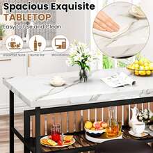 3 Pieces Kitchen Island Set With 2 Bar Stools, Modern & Contemporary Style Dining Room Table And Chairs Set With 2-Tier Storage Shelves, Counter Height Bar Table Set For 2, 3 PCS Kitchen Table Set With 2 Chairs For Kitchen, Dining Room, Restaurant - Đá cẩm thạch trắng - Xem 6