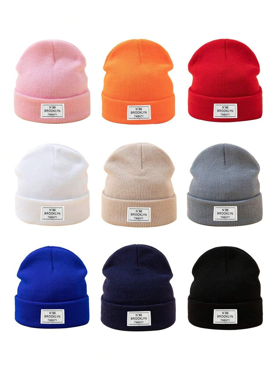 1 件儿童 N86 字母针织帽，保暖滑雪帽，秋冬翻边针织帽，适合男孩和女孩 - 1PC - 查看 1