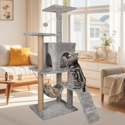 Lislark Large Cat Tree,130cm Cat Tower For Indoor Kitty,Sisal Posts,Scratching Post Stable Activity Centre Climbing Tree With Kitty Houses, Hammock,Ladder, And Rest Place