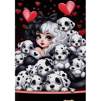 5D DIY Diamond Painting Cartoon Girl And Dalmatian Full Round Diamond Mosaic Art Home Decoration Craft Kit
