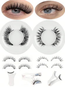 Kit de pestañas postizas magnéticas con pinzas aplicadoras profesionales, pestañas postizas reutilizables sin pegamento, pestañas manga naturales largas y esponjosas de pelo sintético suave, herramienta de maquillaje de ojos ligera para belleza, viajes y fiestas