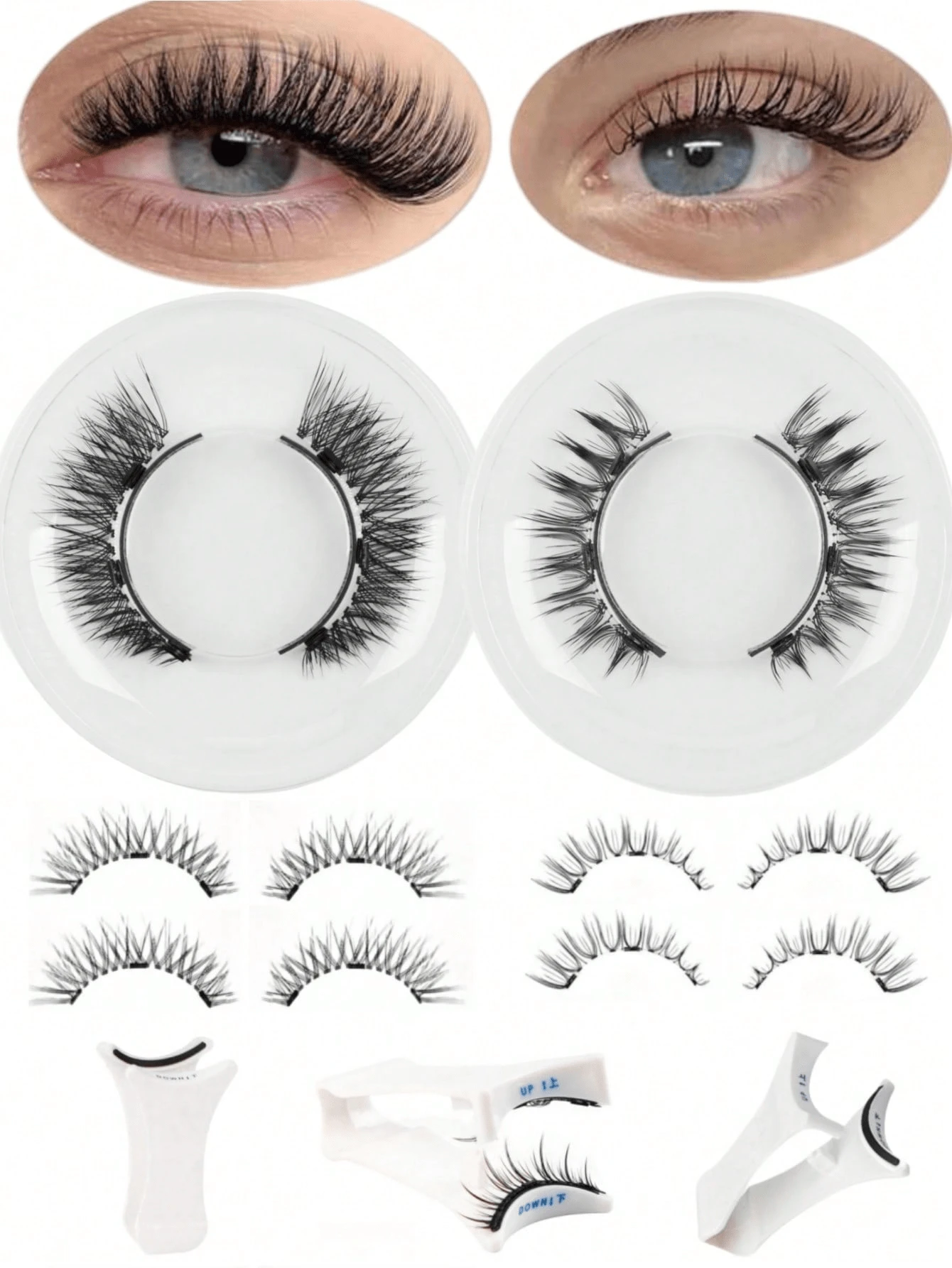 Kit de pestañas postizas magnéticas con pinzas aplicadoras profesionales, pestañas postizas reutilizables sin pegamento, pestañas manga naturales largas y esponjosas de pelo sintético suave, herramienta de maquillaje de ojos ligera para belleza, viajes y fiestas