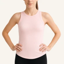 Blusinha Regata Malha Canelada Feminina Básica Verão - Rosa Bebê - Visão 2