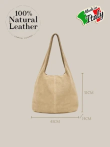 Genuine Italian Suede Women's Handbag, Large Suede Shopping Bag, Large-Capacity Vintage College-Style Shoulder Bag, Women's Daily Bag, Fashion Handbag, Large Shoulder Bag, Casual And Versatile Style, Solid-Color Large-Capacity Shoulder Bag, Women's Designer Handbag - Khaki - View 3