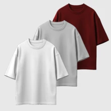 Kit 03 Men's Oversized T-Shirt High Neck Malhão Premium Fabric - 白色 灰色 紅色 - 查看 1