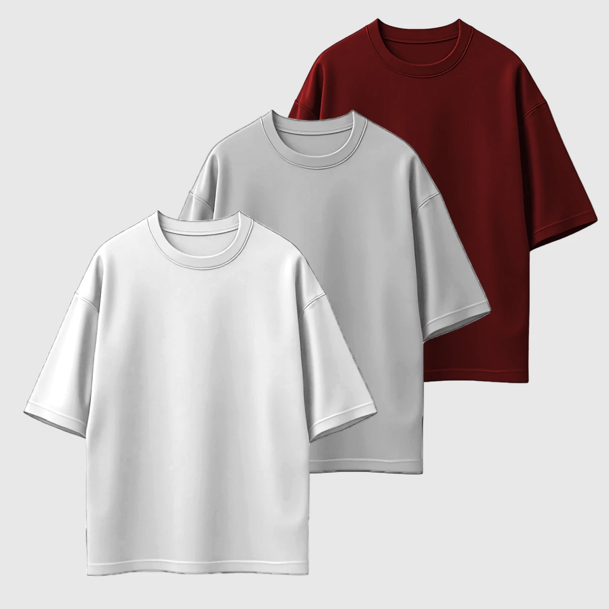 Kit 03 Men's Oversized T-Shirt High Neck Malhão Premium Fabric - 白色 灰色 紅色 - 查看 1