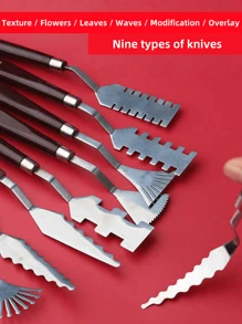 9 件多功能纹理调色刀 - 不锈钢刀片 + 木质/塑料手柄、油画刮刀、搅拌刀、丙烯画、水彩画、艺术家和业余爱好者的美术用品 - 彩色 - 查看 3