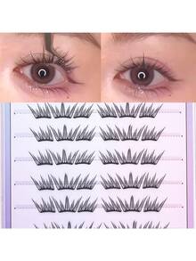 36 pezzi di ciglie finte con attacco pre-incollato, a forma di occhio di gatto, effetto soffice e wispy, naturali e morbide, senza colla, lunghezza 10-12mm, riutilizzabili, cluster di ciglie individuali, regalo per donne e ragazze, adatte per uso quotidiano