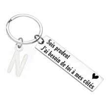 Portachiavi da guida francese da strada, regalo per il fidanzato, il marito, la fidanzata, "Attento, ho bisogno di te al mio fianco", San Valentino, Natale, accessori per auto, ciondolo per borsa, regalo creativo per il ritorno a scuola, accessori per borsa, cordino con porta badge, accessori per auto, ciondolo per borsa - Argento - Visualizzare 4