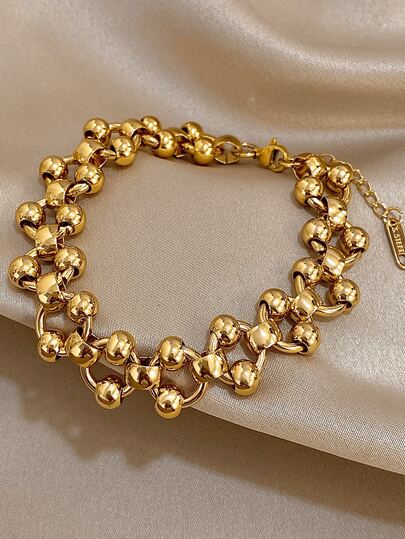 1 件简约奢华 18K 镀金不锈钢串珠手链 - 优雅双链女士珠宝、万圣节圣诞节感恩节波西米亚风珠宝日常派对夏季珠宝妈妈礼物、返校礼物生日礼物