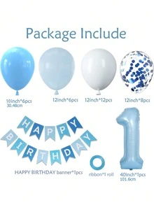 35 个/套淡蓝白色气球和 40 英寸 1 个气球，男孩一岁生日装饰，带蓝白色五彩纸屑气球，生日快乐横幅大 1 个气球，适合男婴生日派对装饰，男孩和女孩一岁生日装饰（蓝色、粉色、玫瑰金、绿色、米色）