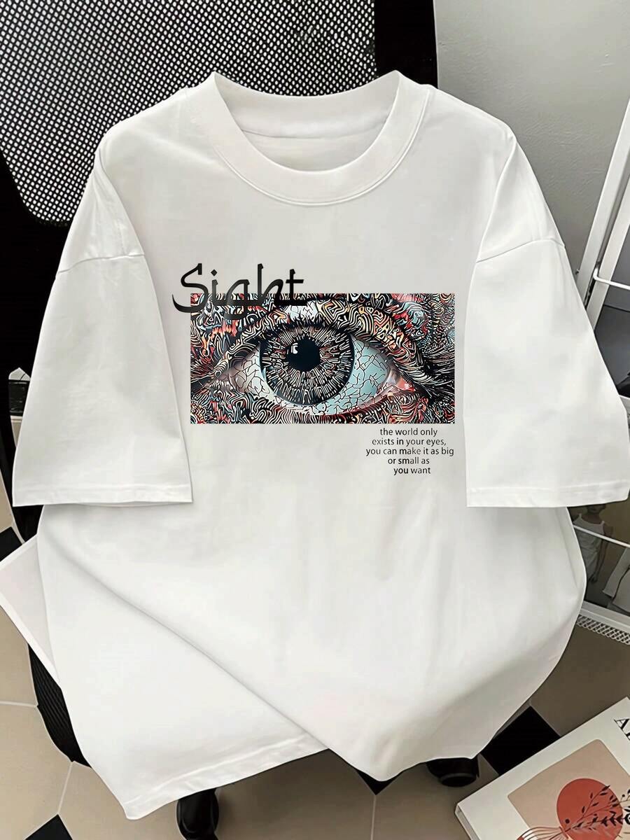 Camiseta de Mujer con Estampado de Ojo Psicodélico,Diseño Artístico y Moderno,Ideal para un Look Casual y Original. - Blanco - Ver 1