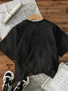 Camiseta de mujer con estampado moderno de ojo con símbolo de dólar,estilo casual y urbano para un look original. - Negro - Ver 2