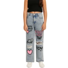 Calça Jeans Wide Leg Balão Corte reto  Pantalona Infantil Juvenil menina - Cinza Claro - Visão 7