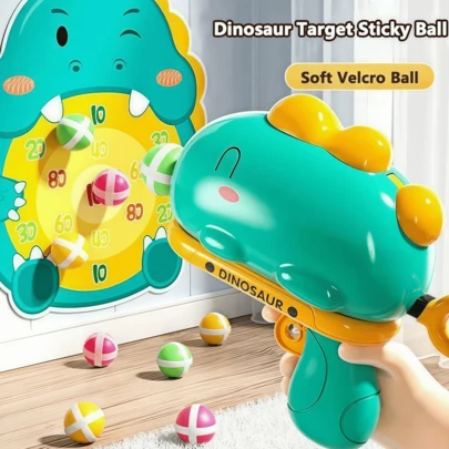 Children's Dinosaur Sticky Ball Gun Toy, Indoor/Outdoor Shooting Puzzle Game, Parent-Child Interactive Stress Relief Toy, Suitable For 3-12+ Years Old Boys And Girls As Holiday Gift (Sticky Ball Color Random)
