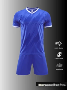 2pcs Blue Lightning - Patterned Soccer Jersey Set | Custom Football Uniforms For Dynamic Teams, Competitive Leagues | Personalize Logos, Player Names & Stripes | Moisture - Wicking Fabric | Ideal For High - Energy Matches & Team Identity Boost